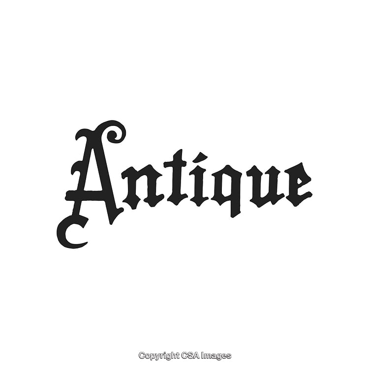 Vintage Blackletter "Antique" Typography Design With Decorative Elements on White Background