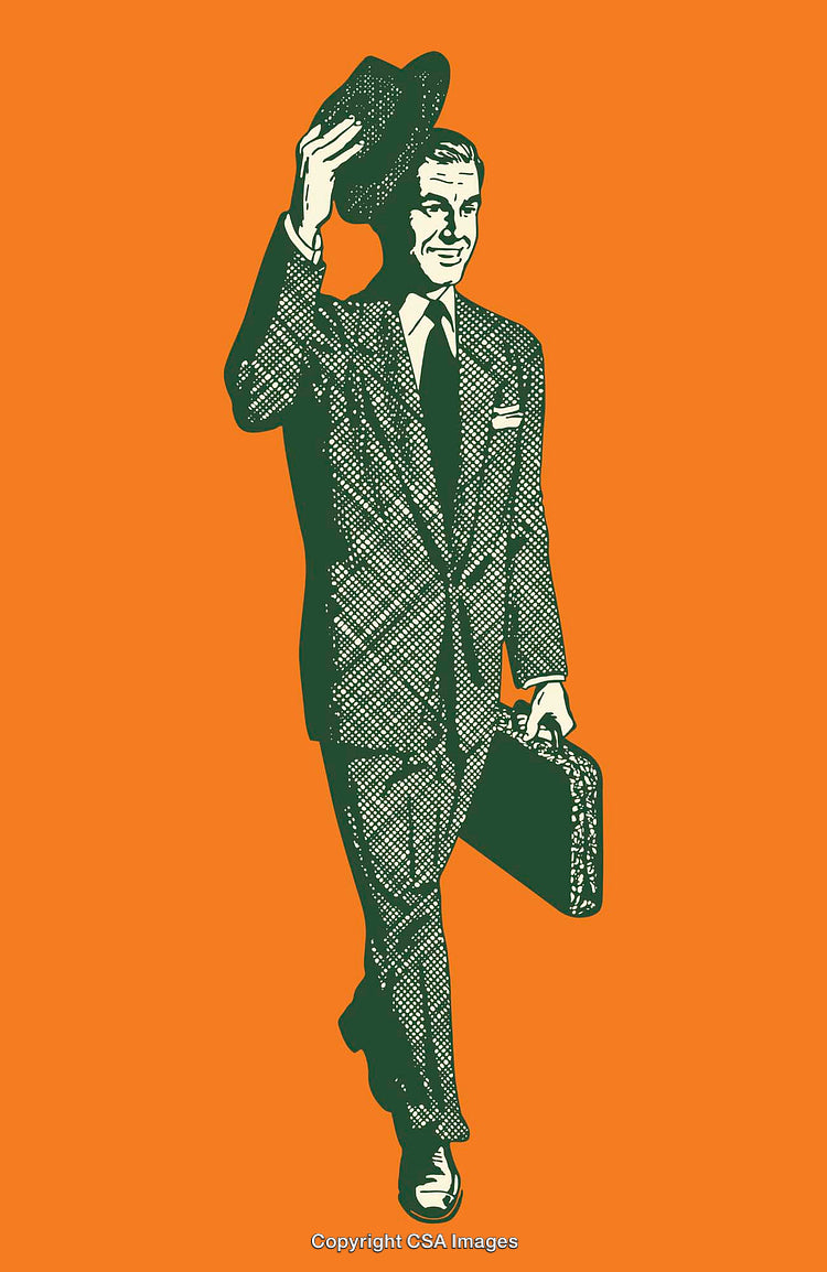 Retro Illustration of a Businessman Tipping Hat While Holding Briefcase