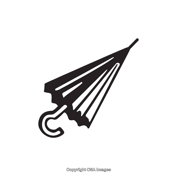 Black And White Illustration of a Folded Classic Umbrella