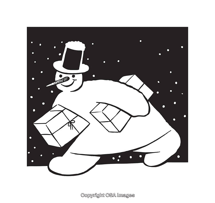 Cheerful Snowman Carrying Presents in Festive Nighttime Illustration