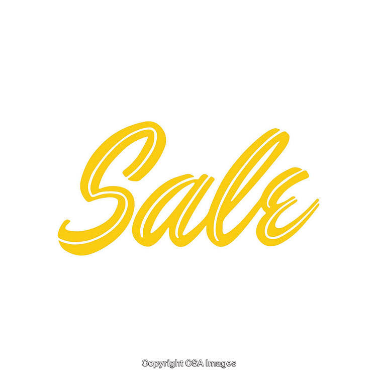 Yellow Script Text Reading 'Sale' on White Background
