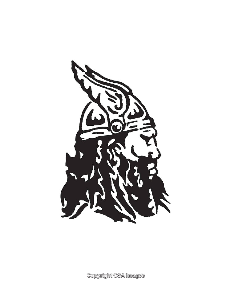 Black and White Illustration of a Viking Warrior in Profile View