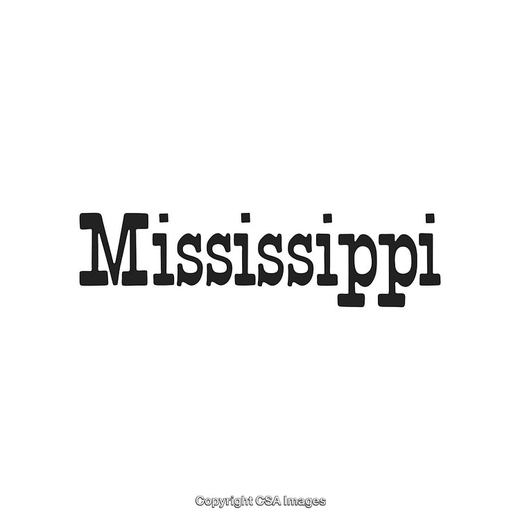 Mississippi Word Highlighted in Black Typeface on White Background