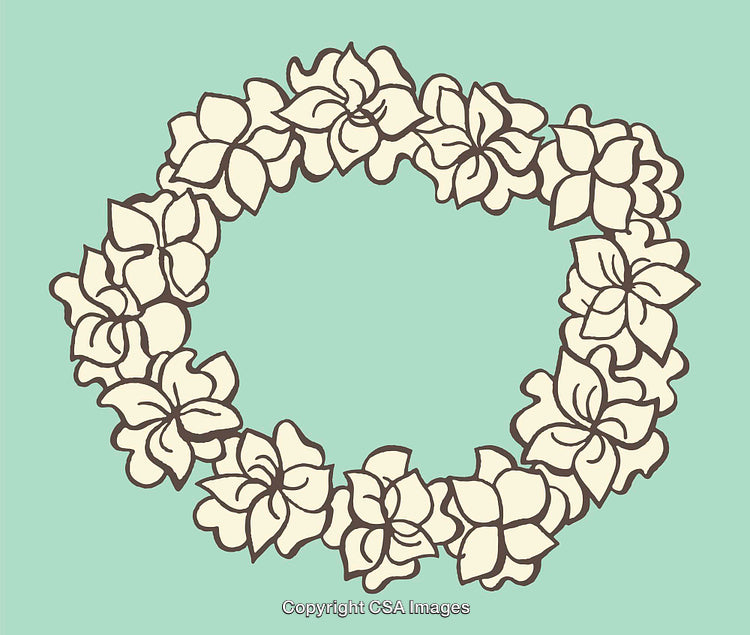 Floral Wreath Simplistic Design With Green Background Line Art Illustration