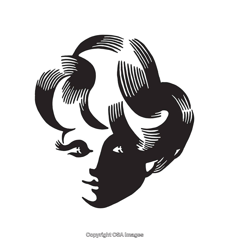 Stylized Black and White Illustration of a Woman's Face with Details