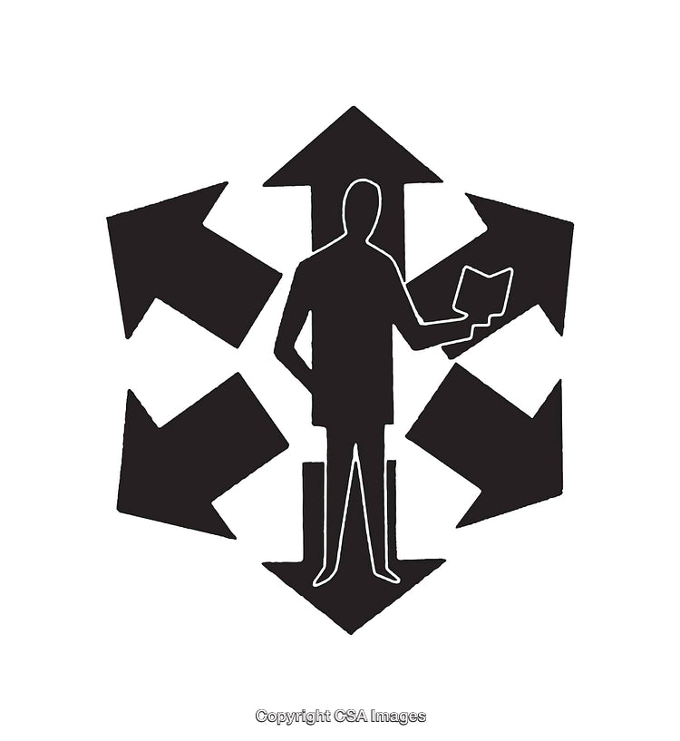 Silhouette of a Person with Arrows Indicating Multiple Directions and Choices