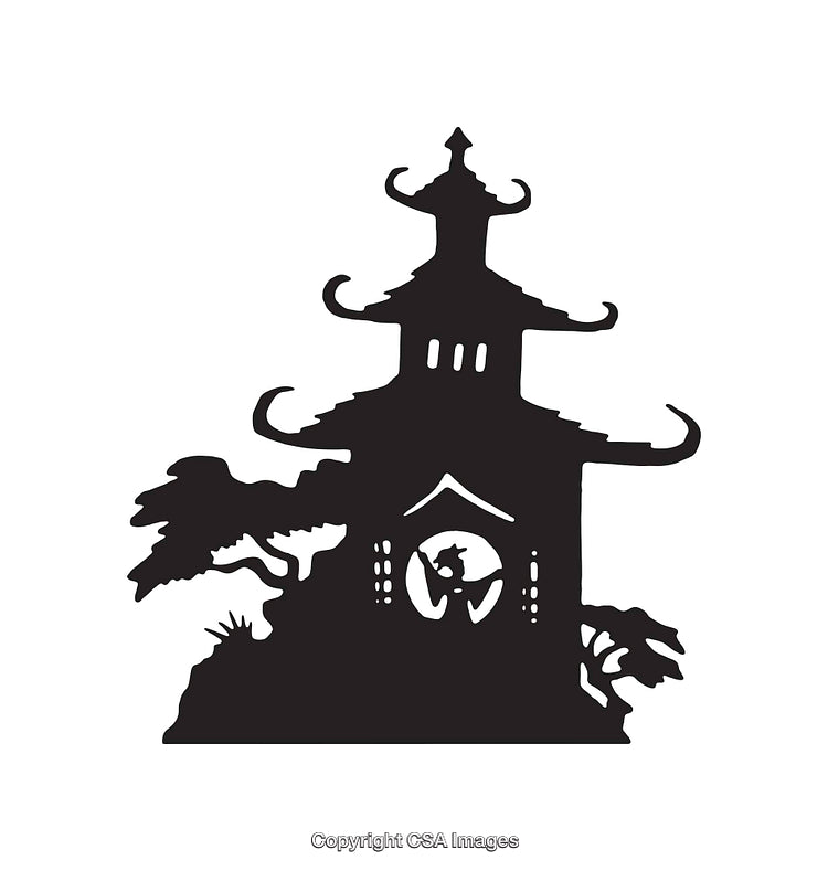 Traditional Pagoda Silhouette with Unique Oriental Design Elements