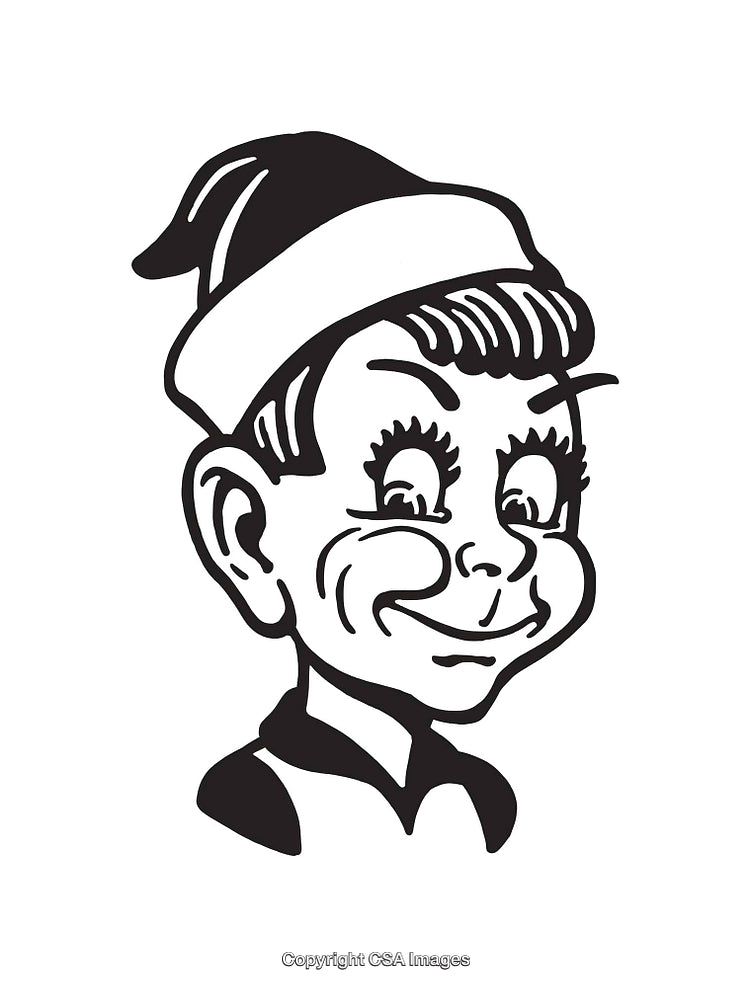 Artistic Line Drawing Of Person Wearing A Festive Hat With Joyful Expression