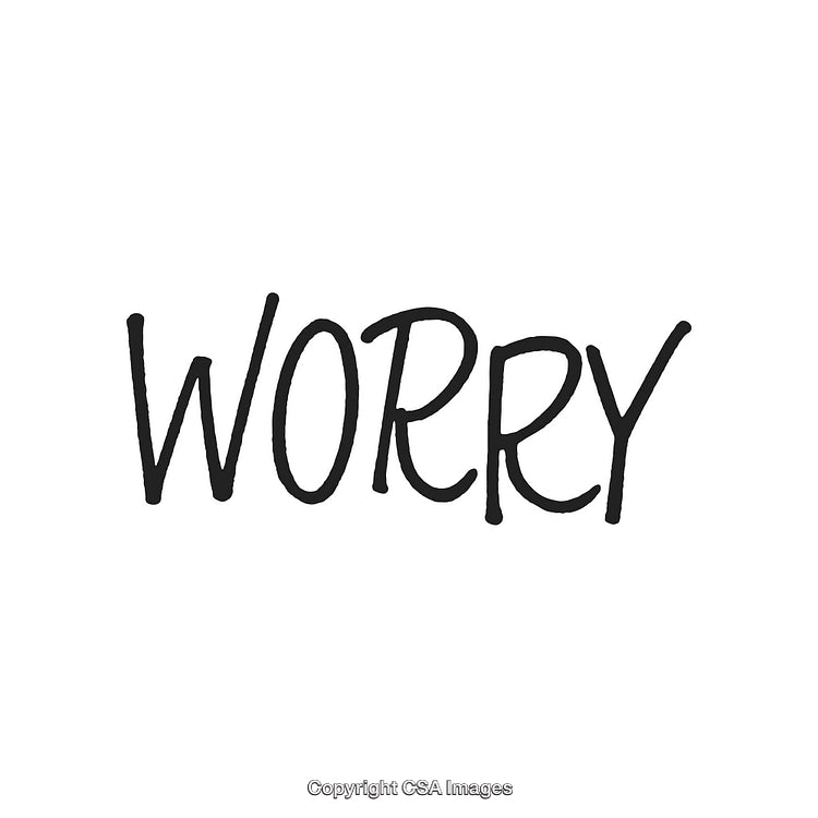 Handwritten Script of the Word Worry on White Background