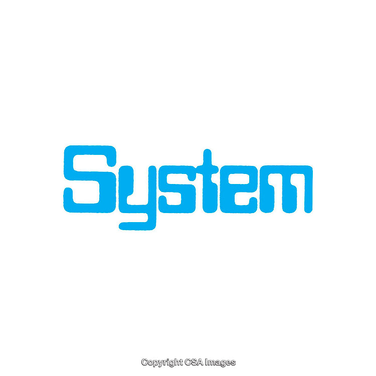 Illustration of the Word 'System' in Stylized Blue Font on White