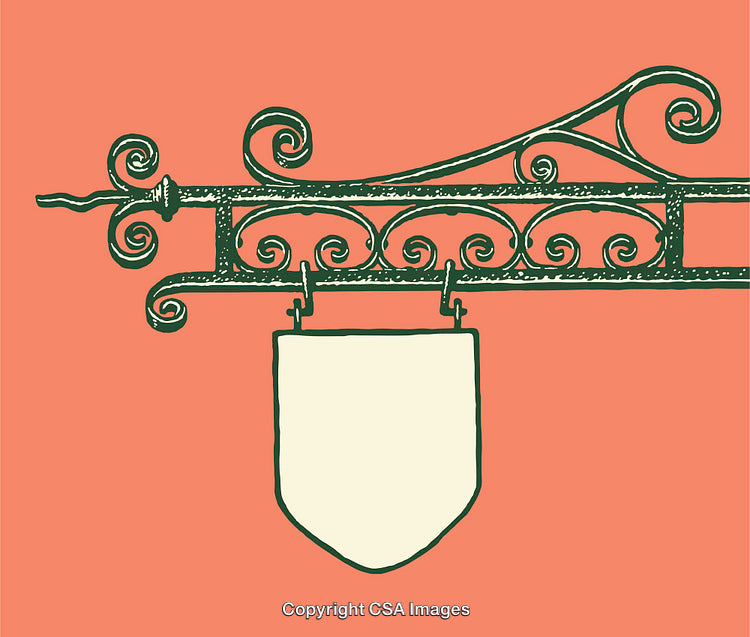 Vintage Iron Sign With Ornate Scrollwork and Blank Space