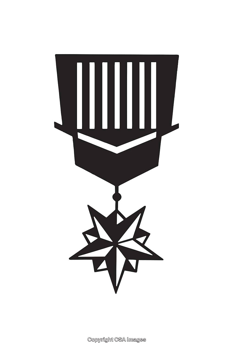 Black And White Icon of Medal with Star Ornament