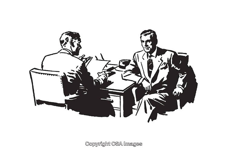 Black and White Line Art of a Business Meeting Discussion