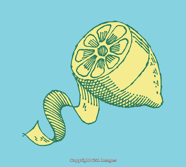 Lemon Illustration with Peeling in Minimalist Artistic Style on Blue Background