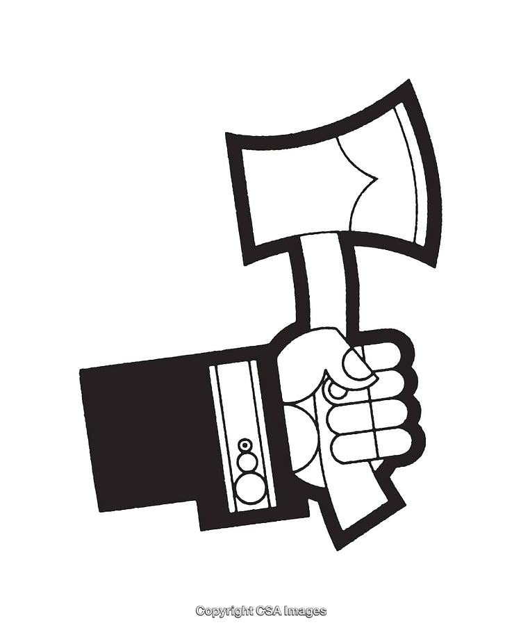 Minimalist Black and White Line Art of a Hand Holding an Axe