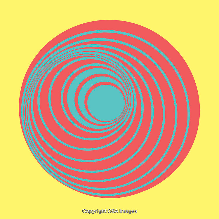 Vibrant Circular Abstract Art in Bold Yellow, Pink, and Blue Colors