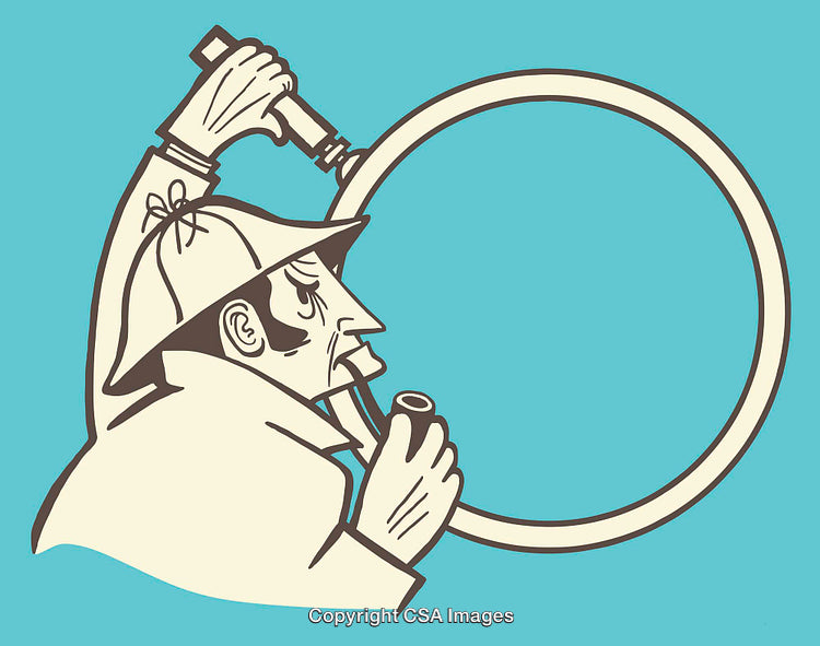 Retro Illustration of Detective with Magnifying Glass and Pipe in Vintage Style