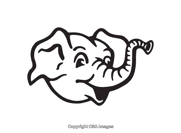 Black and White Line Art Illustration of a Cheerful Elephant Face