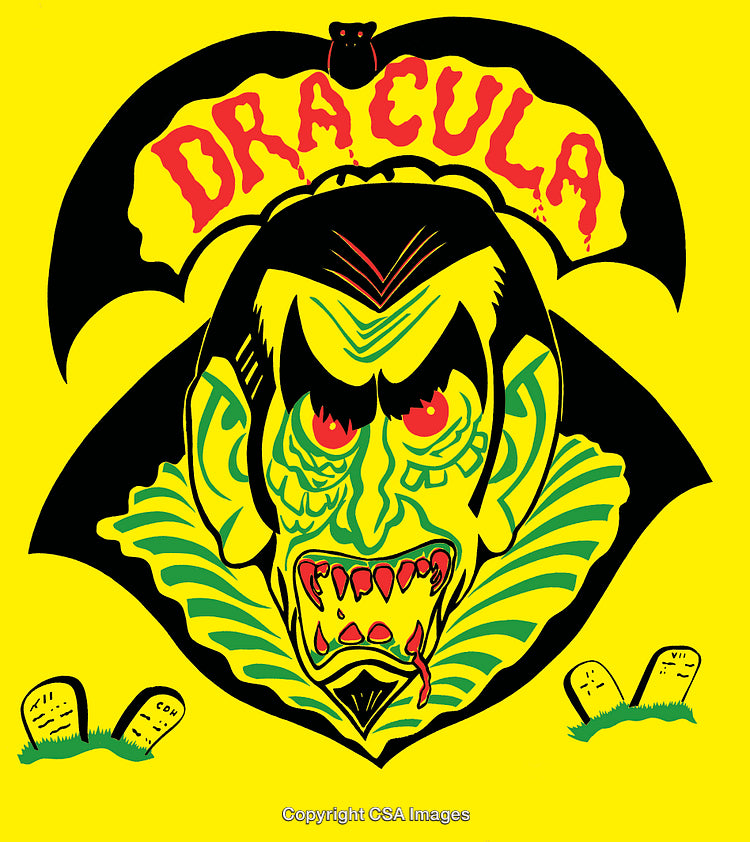Bright Comic-Style Dracula Illustration on a Yellow Background