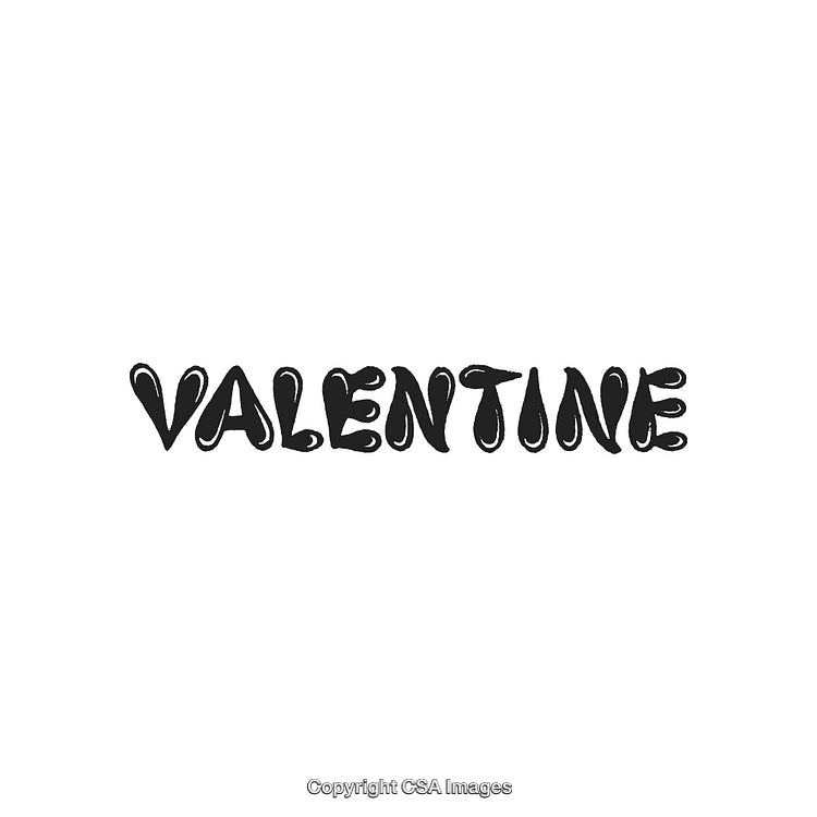 Black Stencil Valentine Typography on White Background for Romantic Expressions