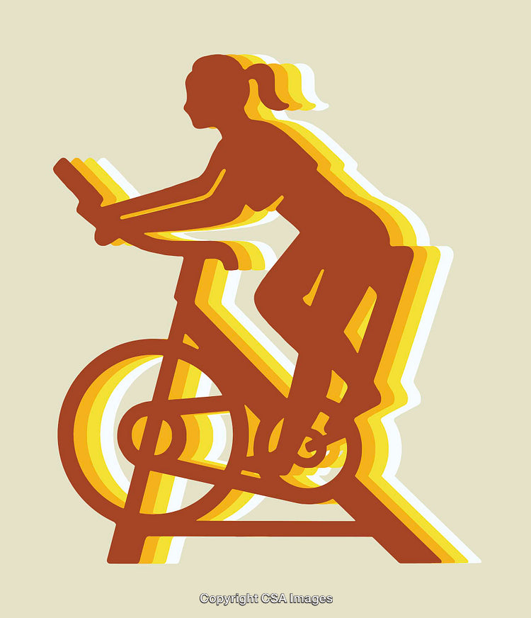 Colorful Line Art Illustration of a Woman on an Exercise Bike