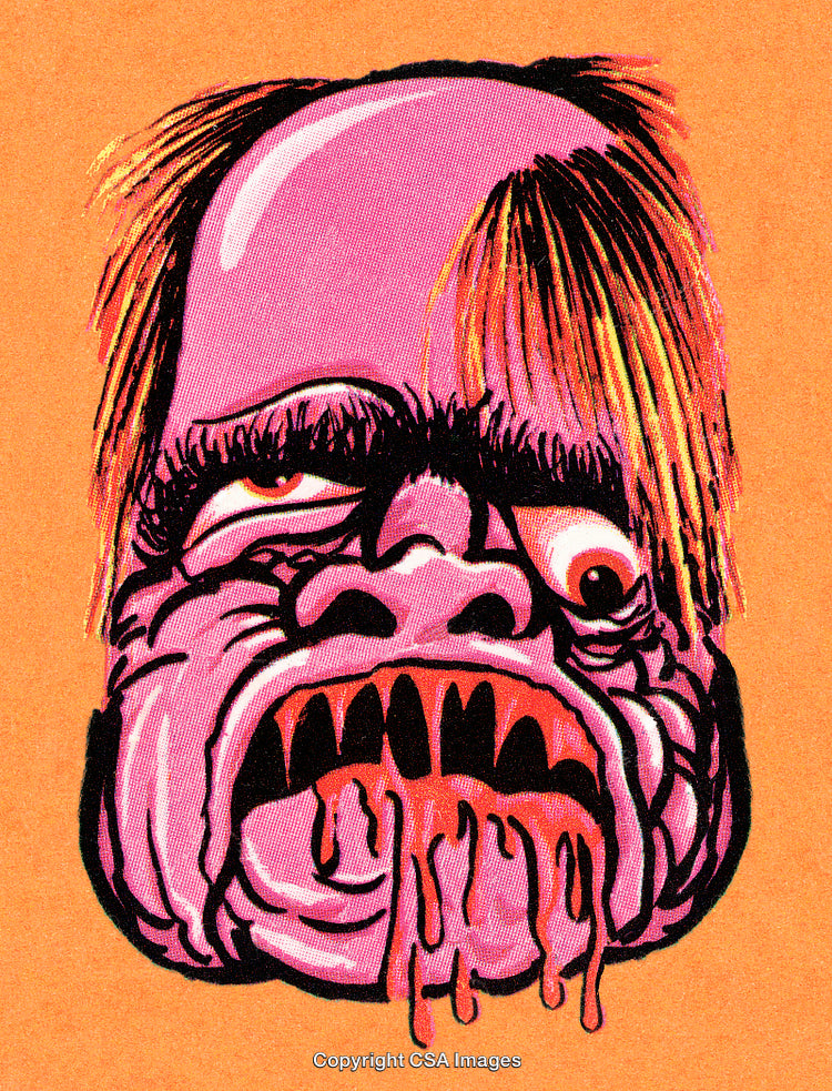 Colorful Grotesque Illustration of a Melting Face on an Orange Background