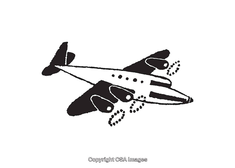 Vintage Airplane Black and White Line Art Illustration