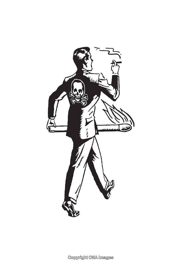 Man Smoking with A Large Poison-Themed Cigarette in Monochrome Line Art