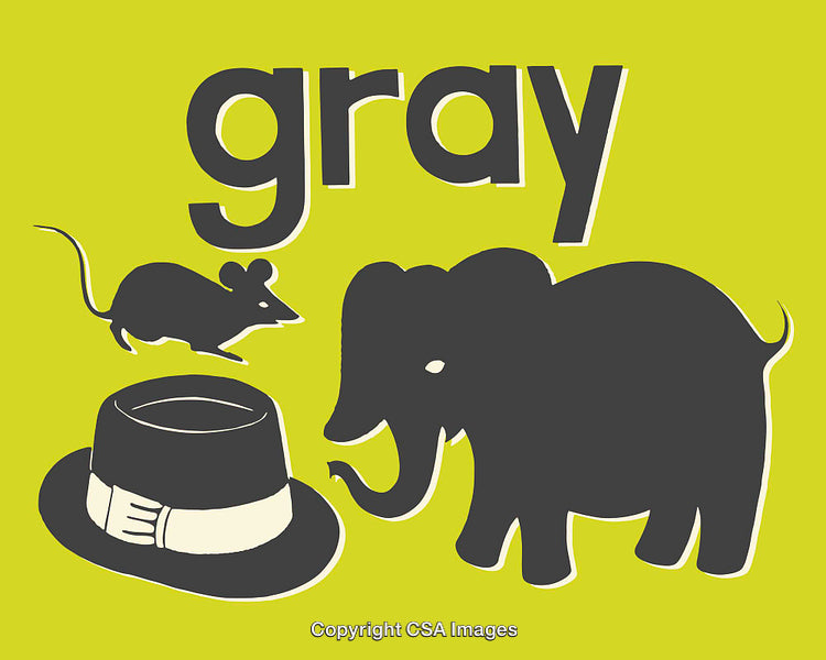 Gray-Themed Line Art Illustration Featuring Elephant, Mouse, and Hat