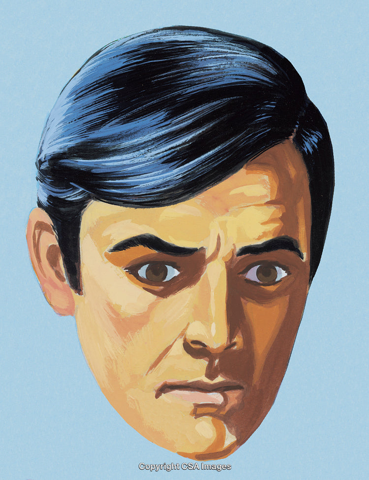Illustration of a Serious Man's Face with Intricate Detail and Intense Expression