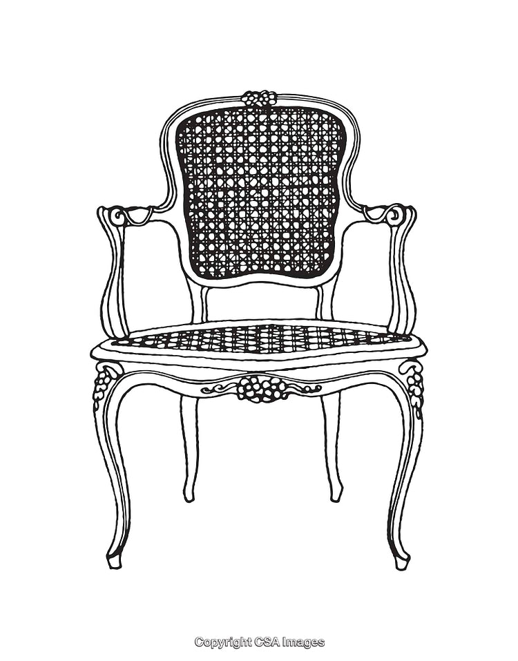 Elegant Black and White Line Art Illustration of a Vintage Armchair