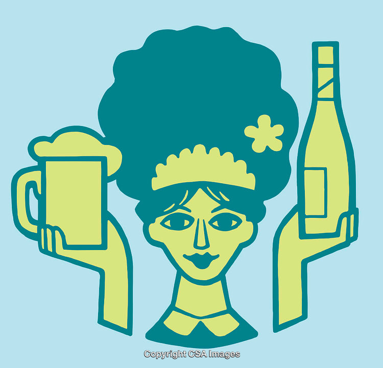 Colorful Line Art Showing a Figure Holding Beer and Wine