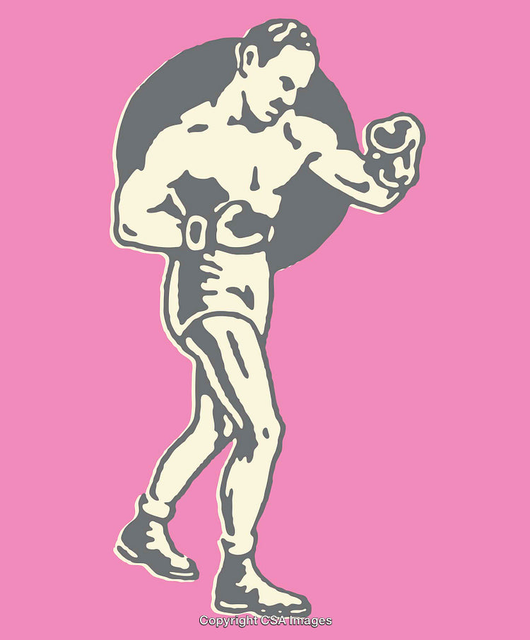 Vintage Style Line Art Illustration of a Boxer in Action