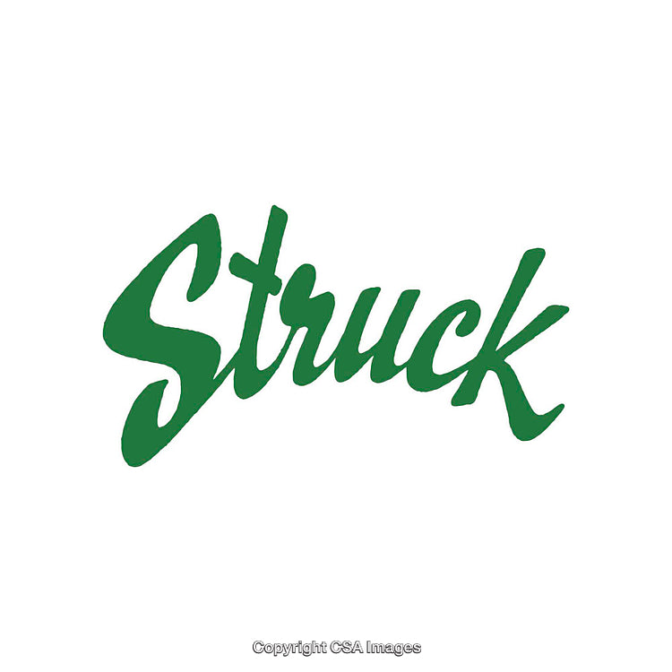 Green Struck Text in Bold Script Style on White Background