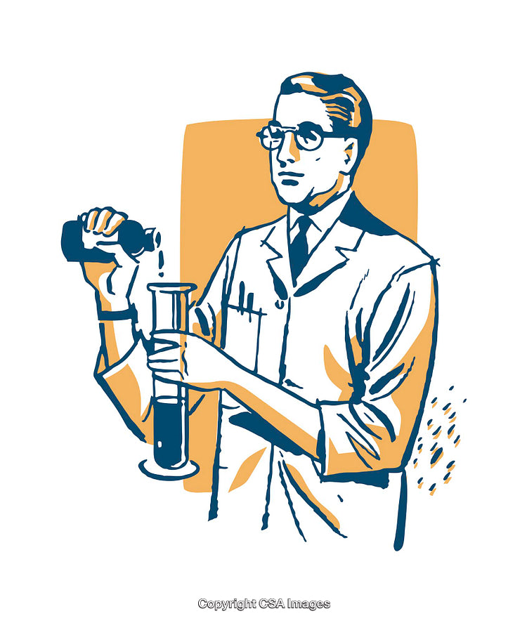 Scientist Conducting Experiment Pouring Liquid in Vintage Illustration Style