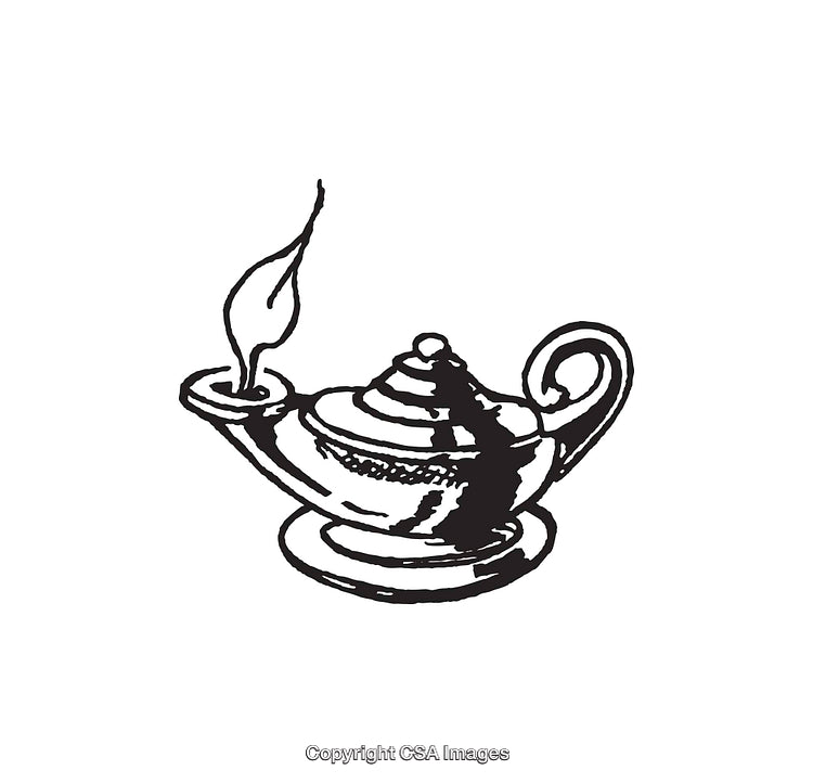Vintage Black and White Line Art Illustration of an Oil Lamp