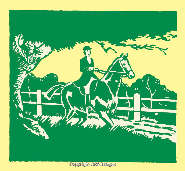 Vintage Equestrian Riding Scene in a Classic Color Line Art Style