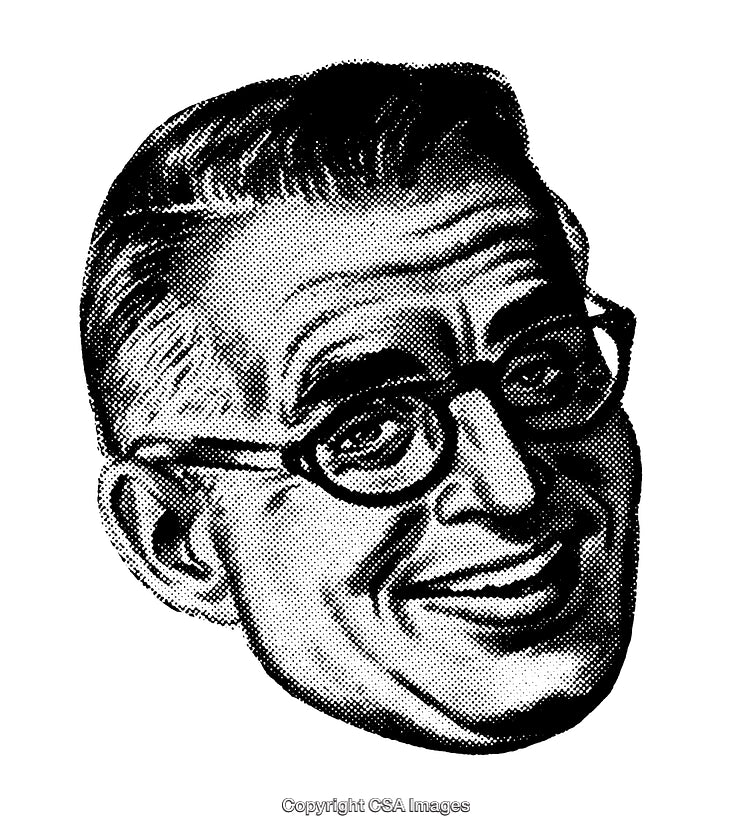 Vintage Black and White Engraving of a Smiling Man with Glasses