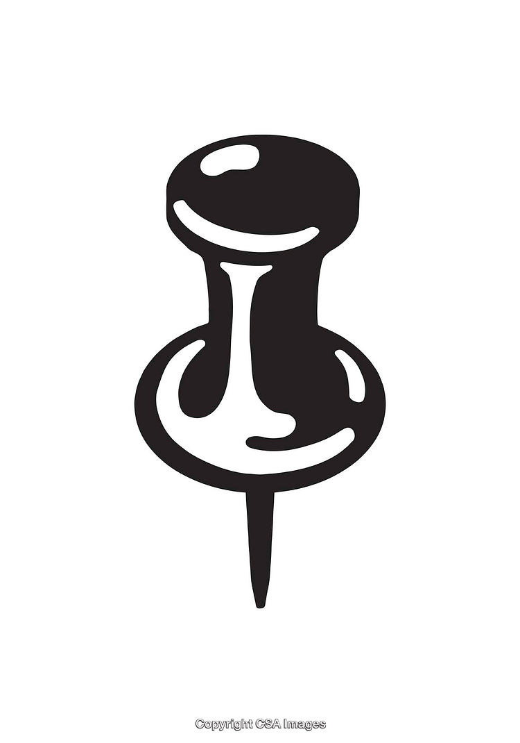 Minimalist Black and White Illustration of a Thumbtack Icon