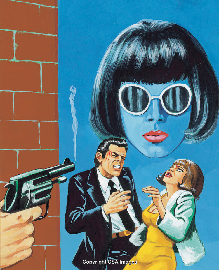 Surreal Cartoon Character and Gun Incident in Bright Comic Style