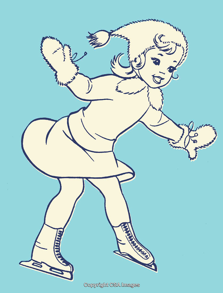 Retro Illustration of a Skating Girl in Winter Attire