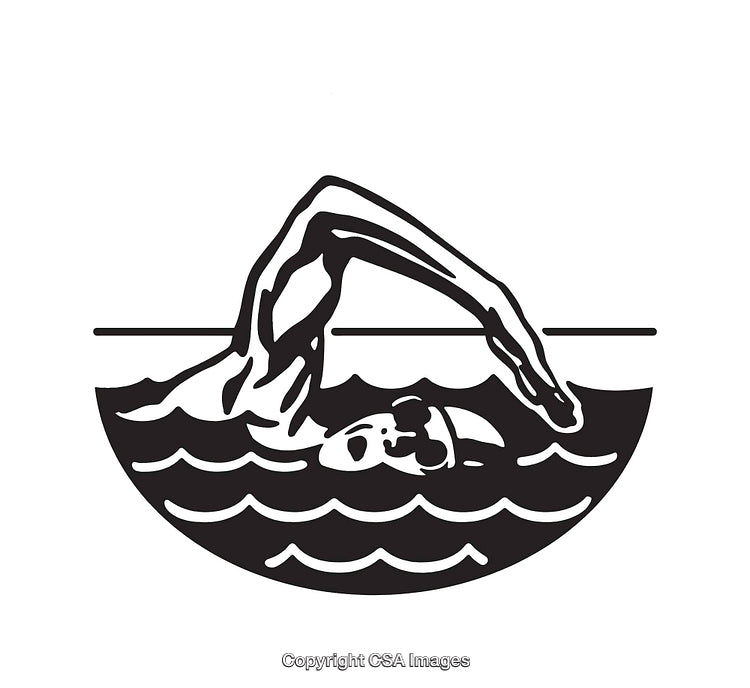 Stylized Black and White Illustration of a Swimmer in Water