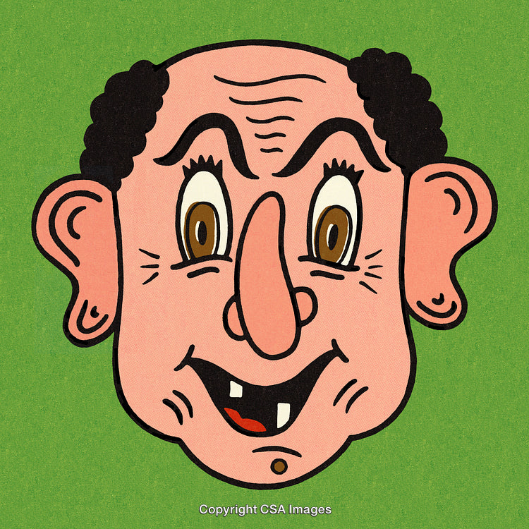 Colorful Cartoon Character With Expressive Face on Green Background