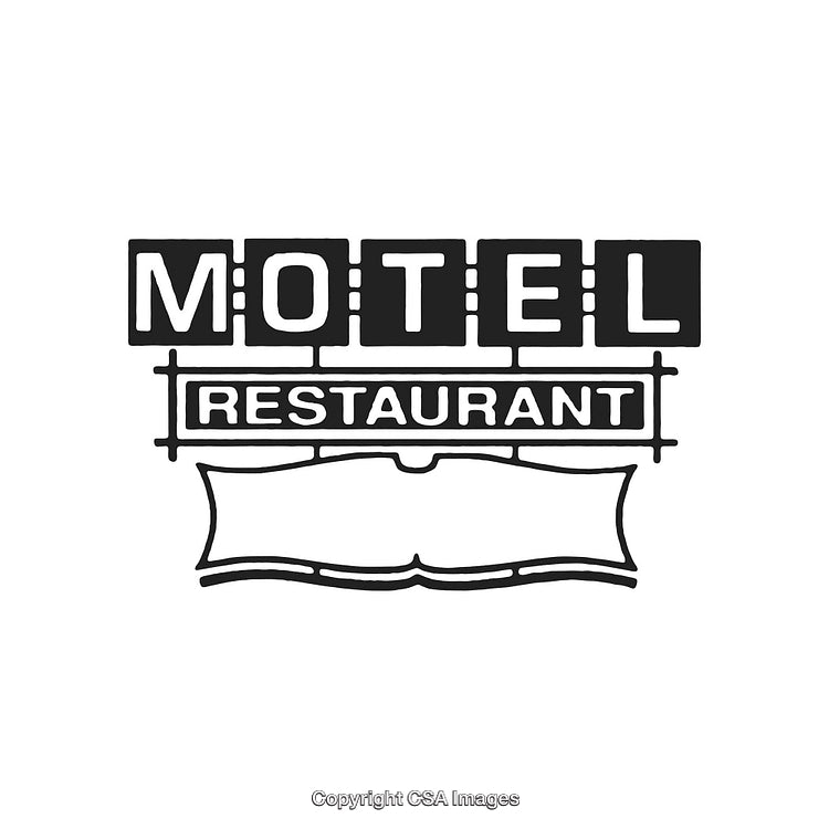 Retro Motel and Restaurant Sign Design with Blank Banner Area in Monochrome