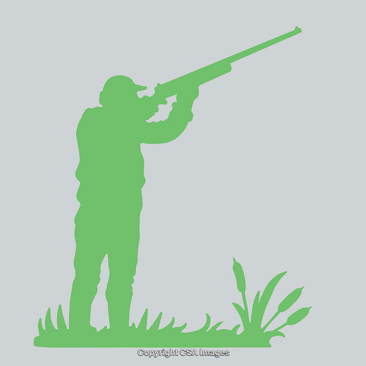 Green Silhouette of Hunter Aiming in Outdoor Marshland Scene