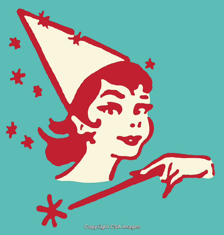 Colorful Retro Style Illustration of a Wizard Using Magic Wand