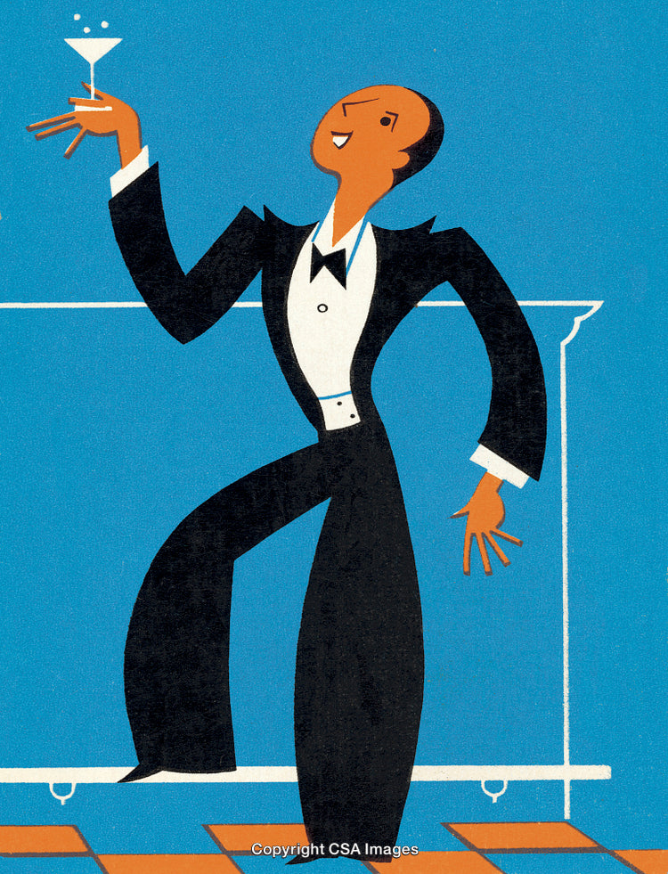 Elegant Art Deco Illustration of a Stylish Gentleman with a Martini Glass