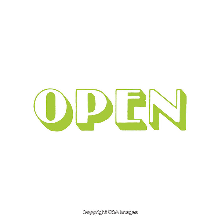 Bright Green 'Open' Text Graphic on White Background