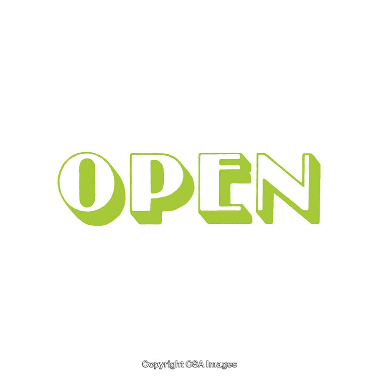Bright Green 'Open' Text Graphic on White Background