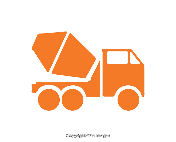 Orange Concrete Mixer Truck Icon on a White Background